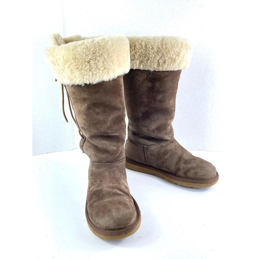 UGG Australia Upside Boots Women 7 Brown Suede Sheepskin Lace Up 5163